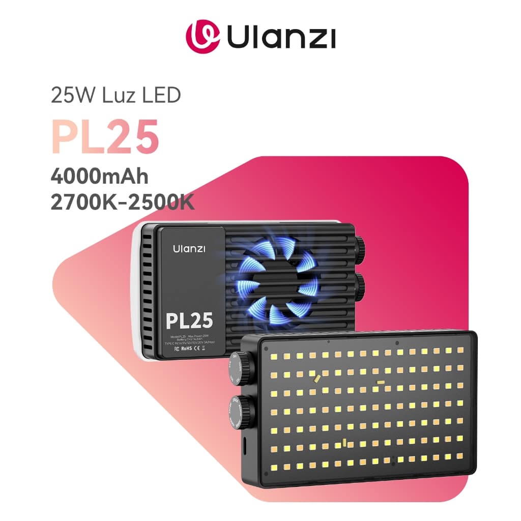 ULANZI PL25 25W Bi-Color Video Light, Painel LED Portátil de Bolso para Fotografia e Vídeo