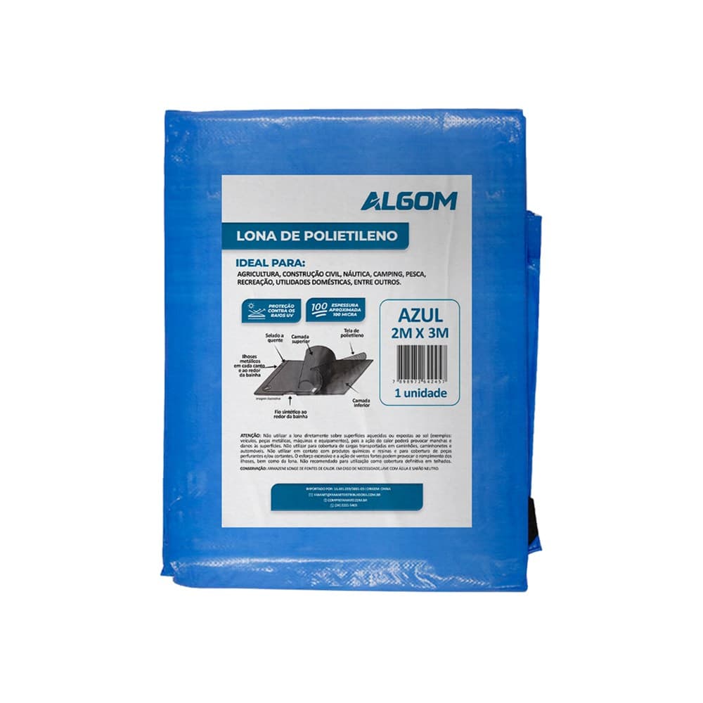 Lona Carreteiro Azul 2x3m com Ilhós – Impermeável Reforçada 100 Micras com Proteção UV Com Ilhós