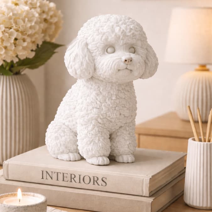 Escultura Cachorro Poodle Decorativo – Estátua Realista para Decoração