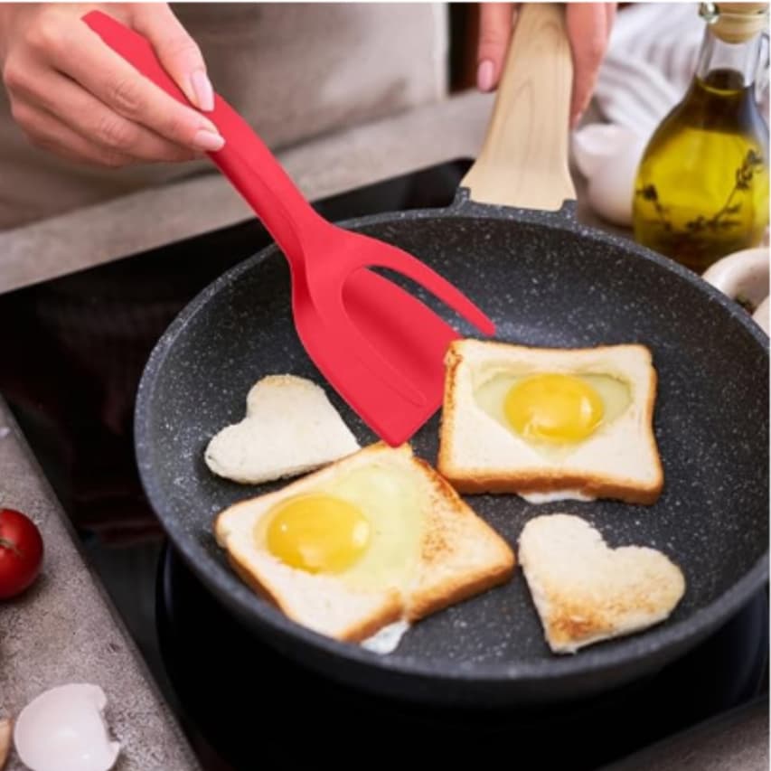 Espátula de Cozinha 2 em 1 Com Pinça Aderência Flip Resistente ao Calor Para Omelete Panqueca Peixes