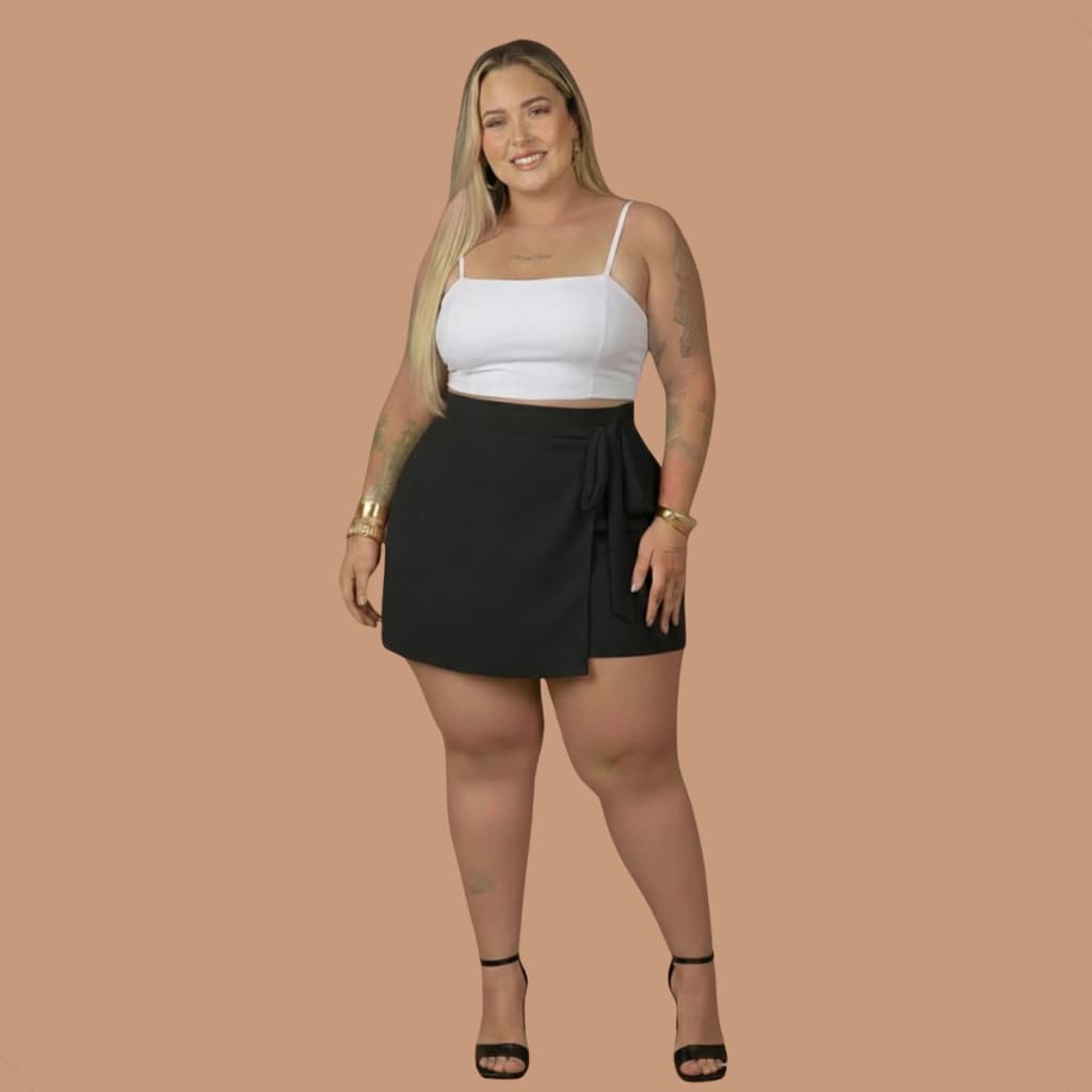 Saia Short Plus Size Feminino Cintura Alta Com ElásticoSaia Short Plus Size Feminino