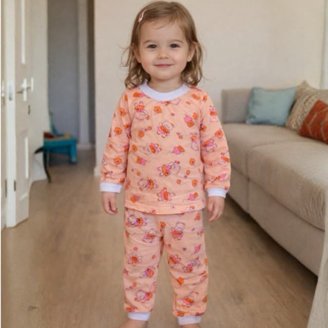 Pijama infantil menina de manga longa 100% algodão confortável