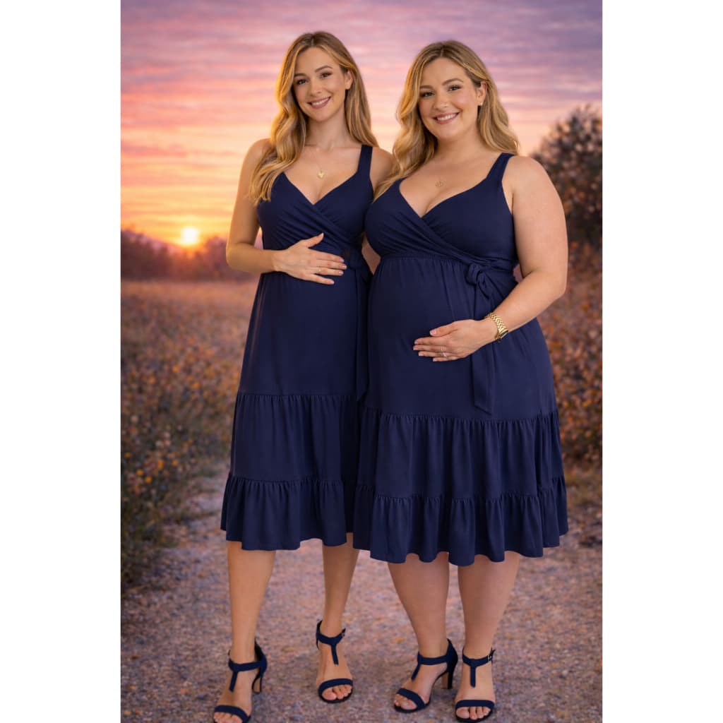 Vestido Gestante Midi Para Grávida Soltinho Transpassado com Babado