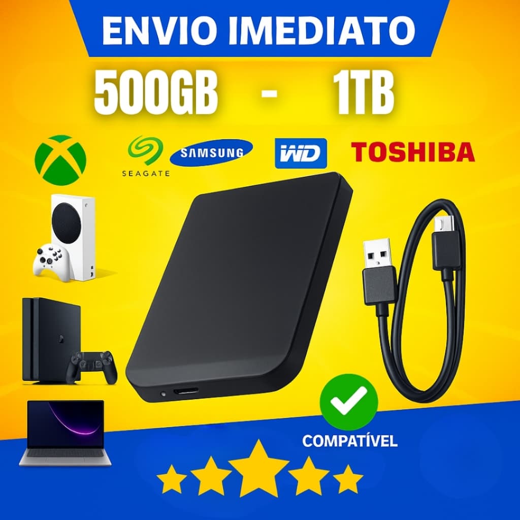 HD Externo USB 3.0 Para PC Notebook PS3 PS4 PS5 Xbox All in One Portátil Novo c/ Garantia