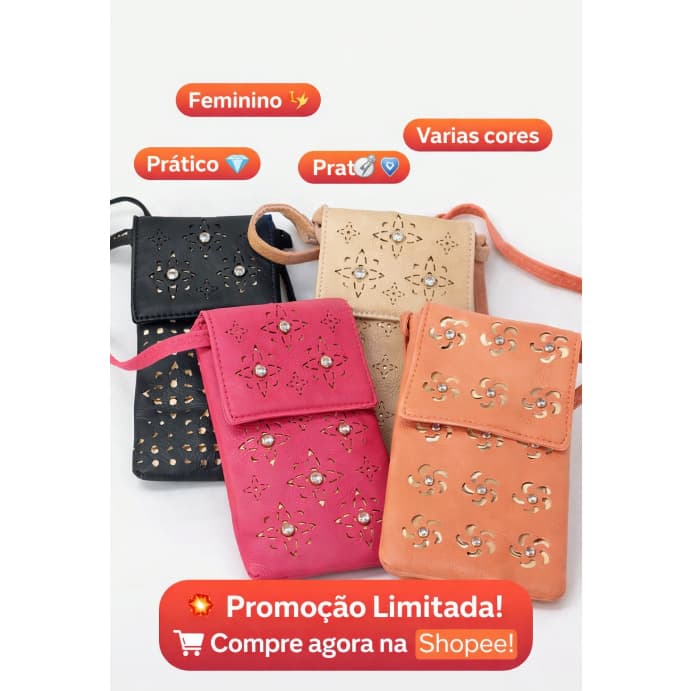 Porta Celular Transversal Feminino com Pedrarias Luxo