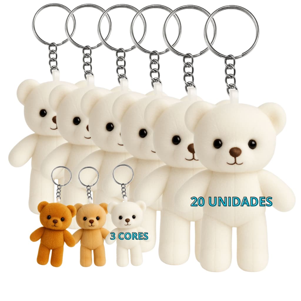 Chaveiro Mini Ursinho De Pelucia 20 Unidades Lembrancinha Cha De Bebe Convites