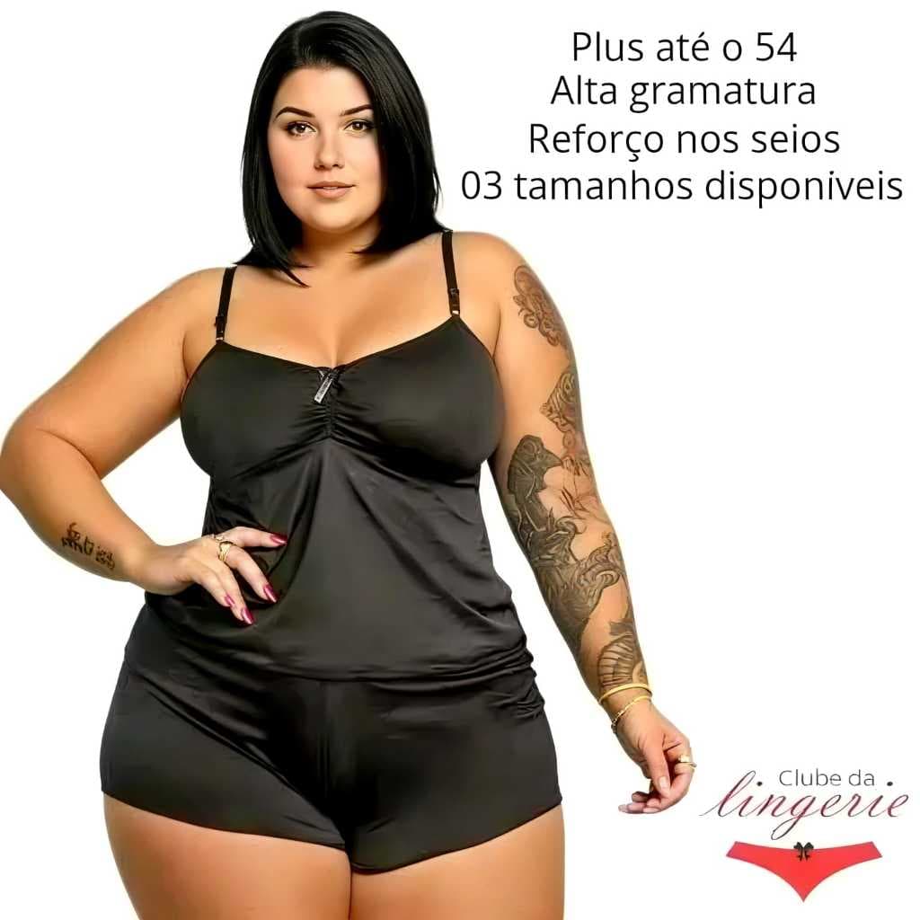 Pijama Plus Size Feminino Liso Verão Curto G1 ao G3 Confortável Malha Fria Em Microfibra