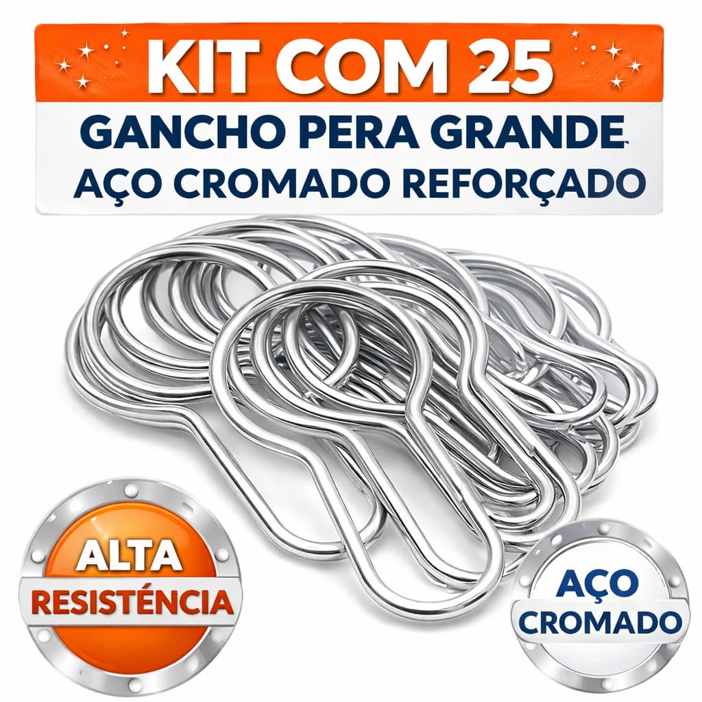 Kit 25 Ganchos Pera Grandes Reforçados para Cortina Box Provador e Cabine Alta Resistência