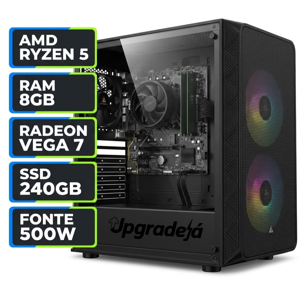 PC Gamer Gideão I, AMD Ryzen 5 4600G, Radeon Vega 7, 8GB DDR4, SSD 240GB, Fonte 500W