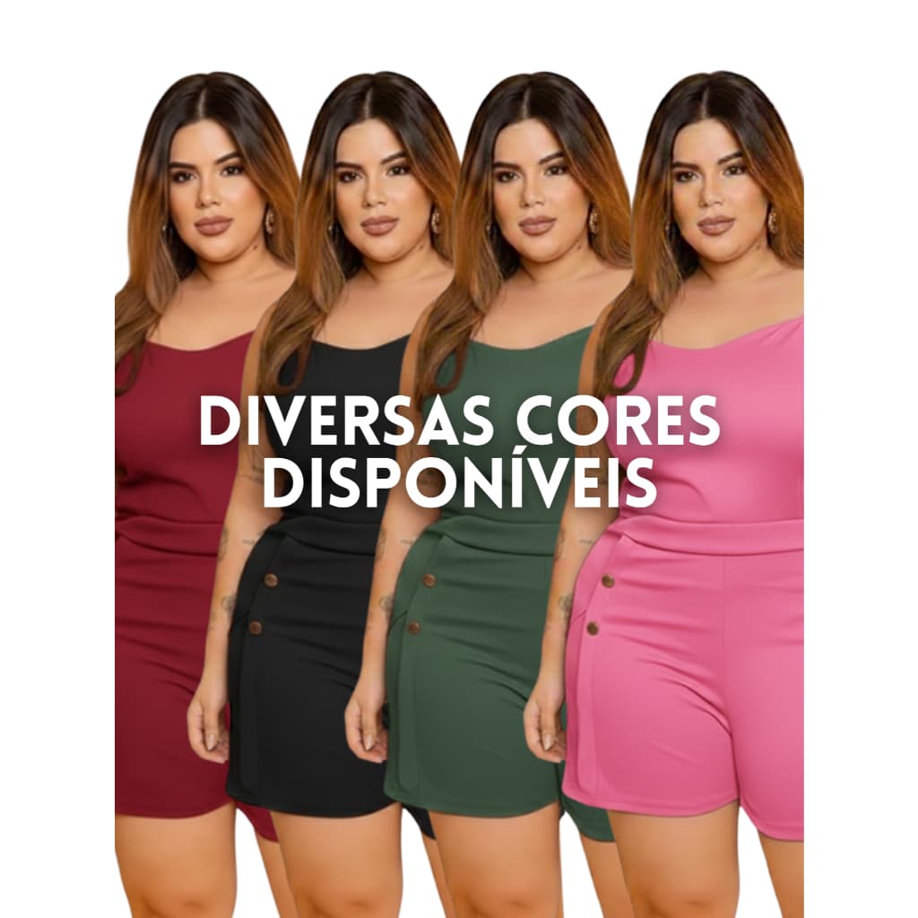 Macaquinho Plus Size Feminino Com Botão Confortável Luxo Lançamento Tendência Moda Blogueira Crepe Li