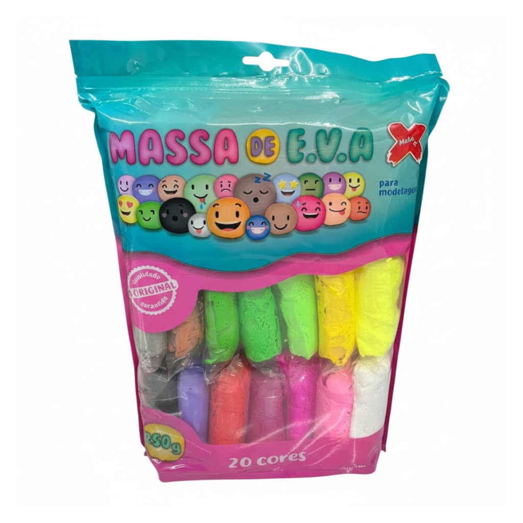 Massa Eva 250g 20 Cores Make+ Biscuit Infantil Criatividade Diversão Atividades Escolar