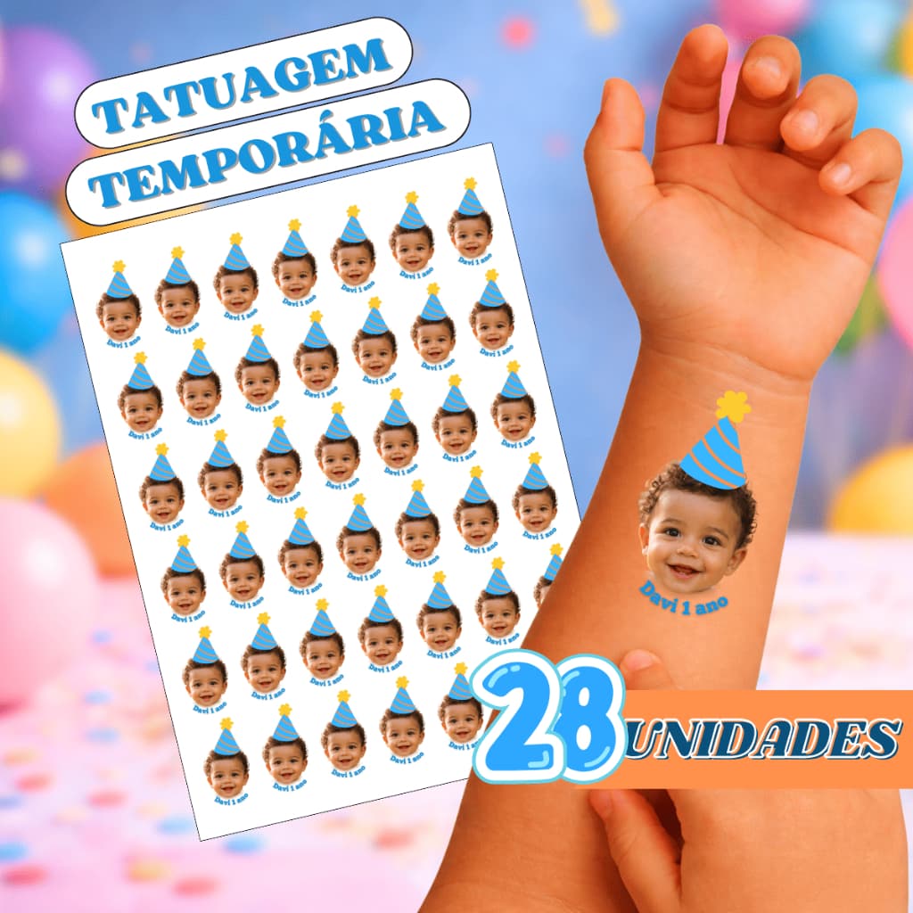 28 unidades Tatuagem Temporária Personalizada Aniversário