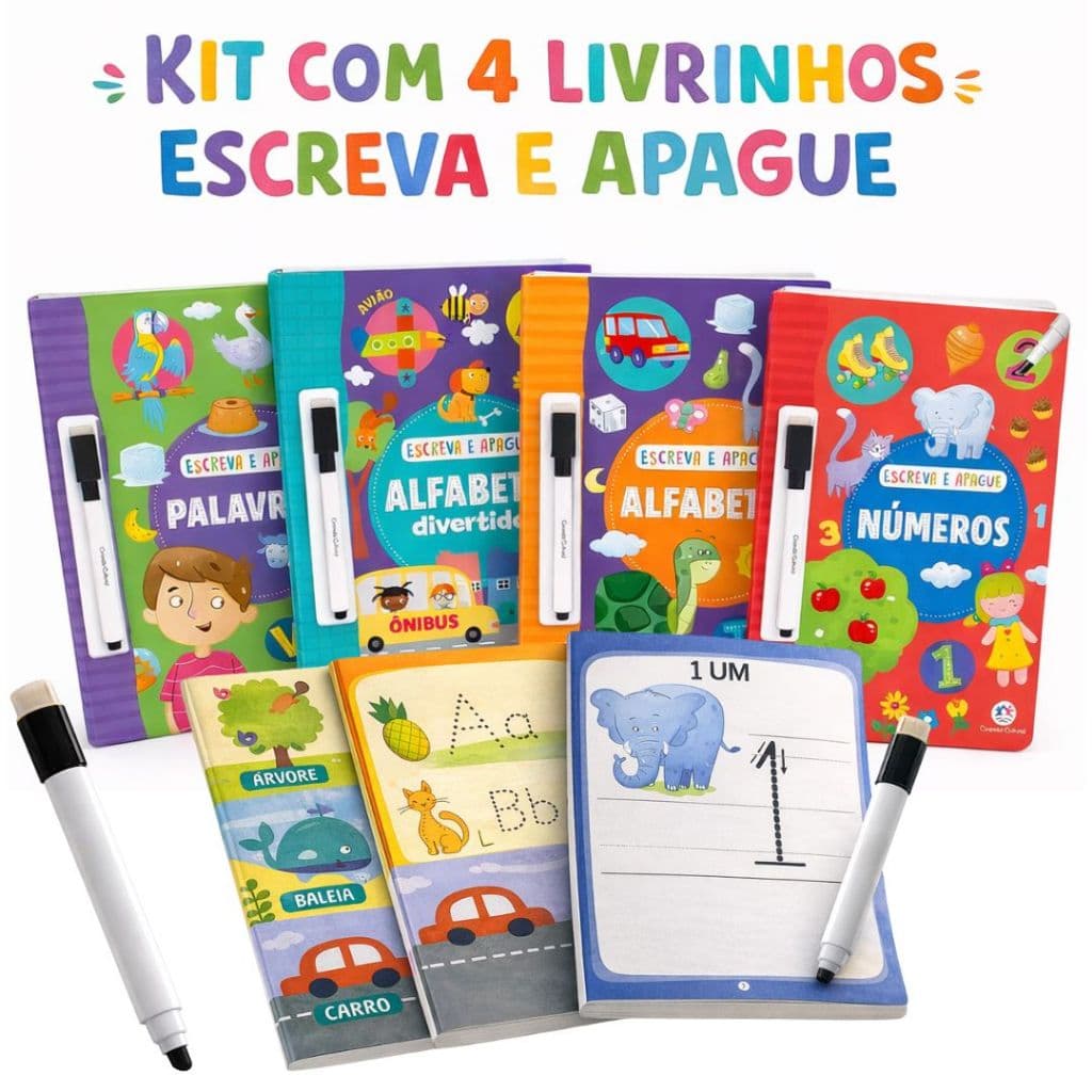 Kit Livro de Alfabetização Infantil Atividades Aprender A Ler E Escrever Caligrafia Letra Cursiva Palavras Números
