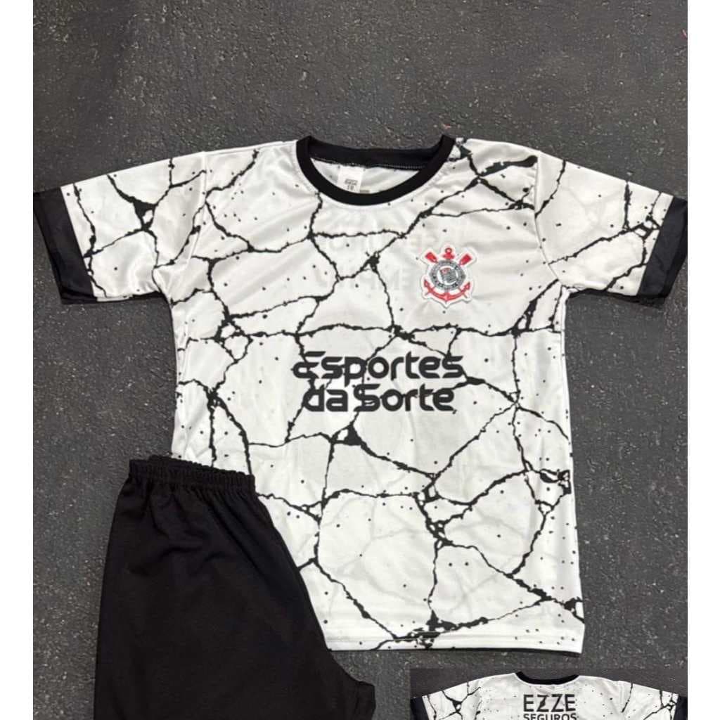 Conjunto Infantil do Corinthians Raio  com Escudo Bordado Do 02 ao 14