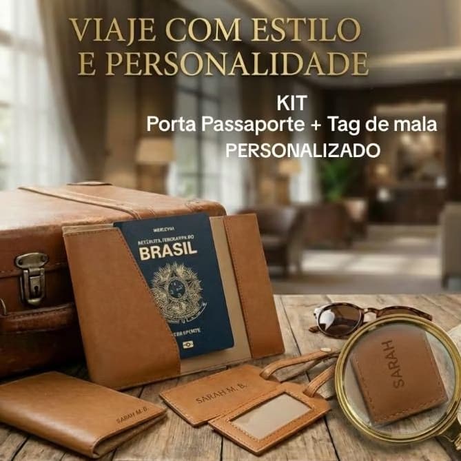 KIT Porta Passaporte + Tag de mala Personalizado com nome