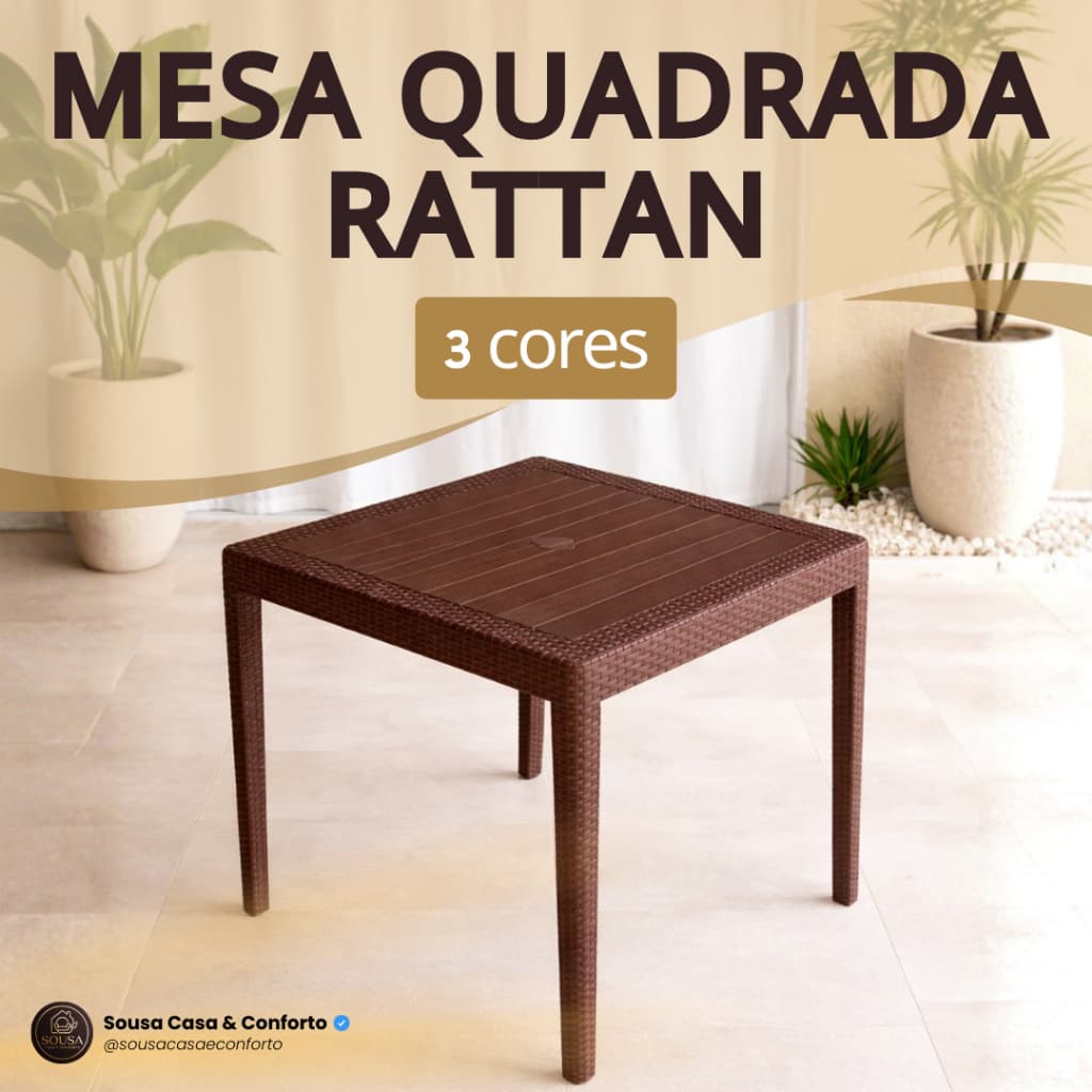 Mesa Quadrada Plástico Rattan Desmontável 80x80 cm Área Lazer Festa Bar Jardim Jantar Salão Varanda