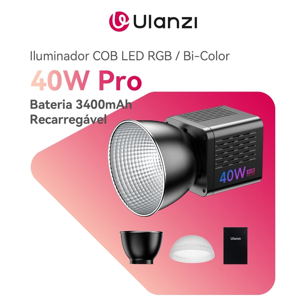 ULANZI 40W Pro Iluminador COB LED RGB / Bi-Color Metálico Recarregável Bateria 3400mAh