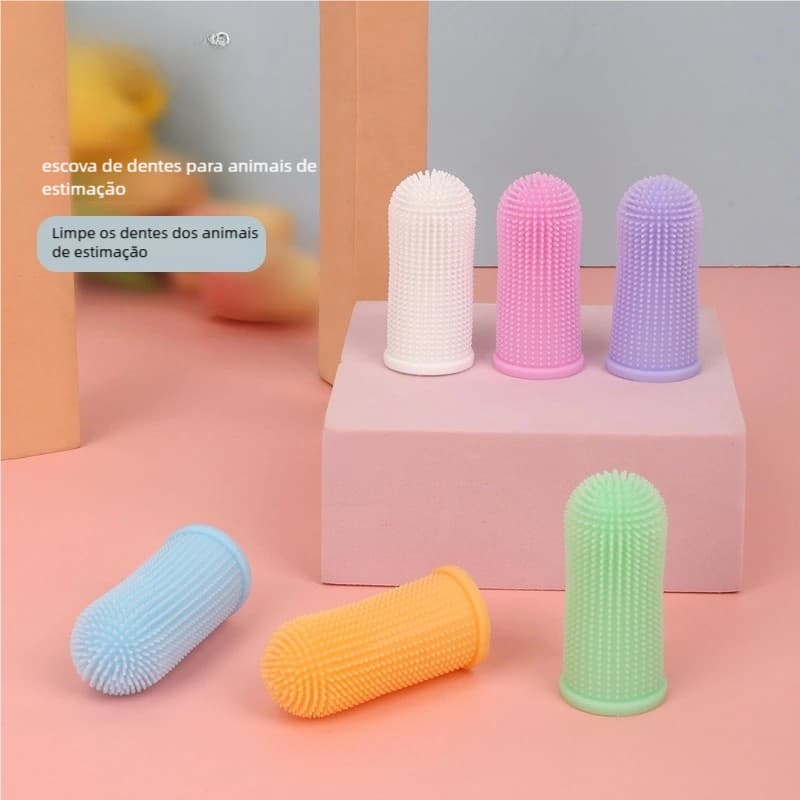 Escova de Dente Pet Silicone Ultra Macia 360° – BPA Free, Maleável, Estojo Incluso!