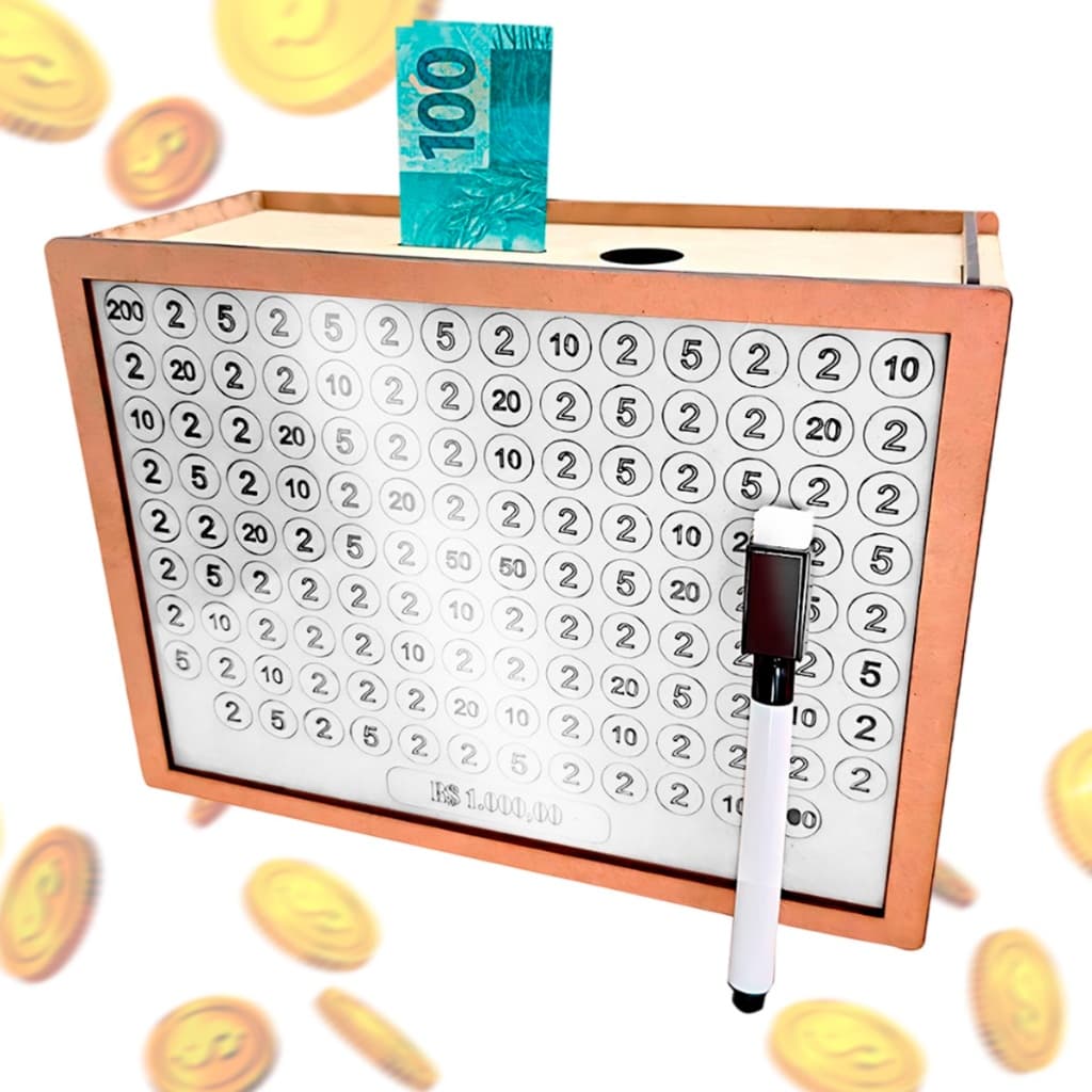 Cofre Inteligente MDF Desafio Do Dinheiro Com Marcador Caneta Caixa Organizadora Decorativa Poupanca Metas E Objetivos