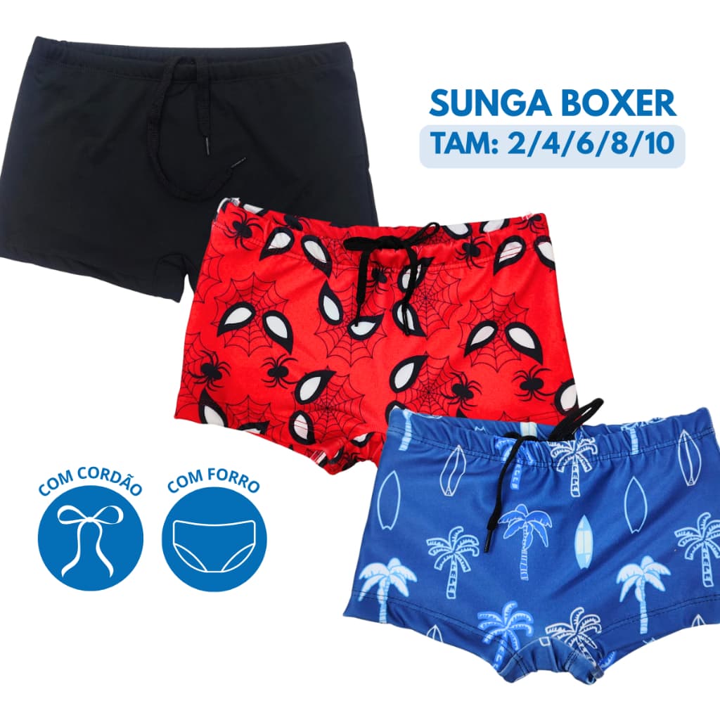 Sunga Infantil Com Cordão Tam 2 4 6 8 10 Estampas Exclusivas