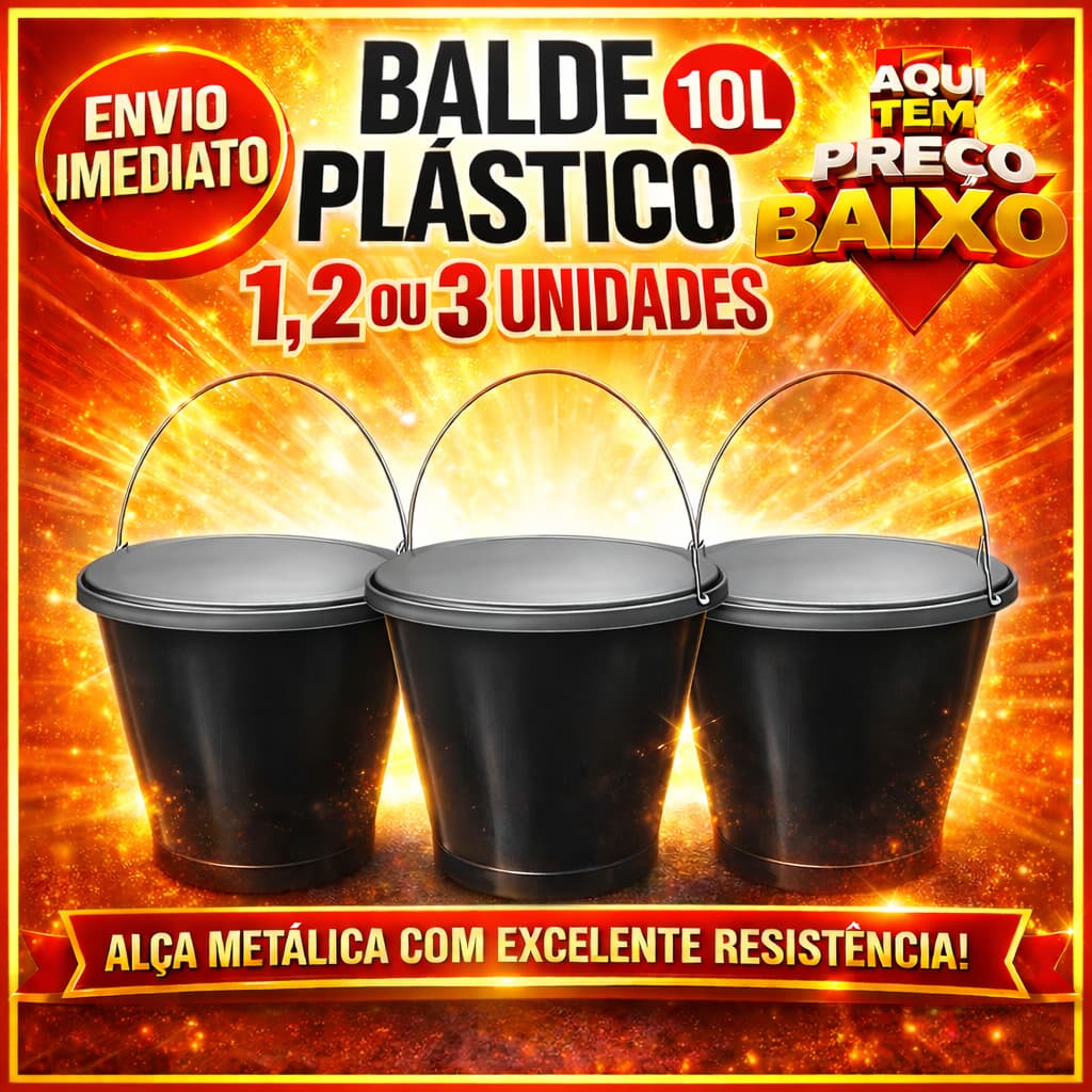 Baldes com tampa plástica e Alca Metal Obra, Lavanderia ,Armazenagem Multiuso 10L - 1, 2 ou 3 UNIDADES.