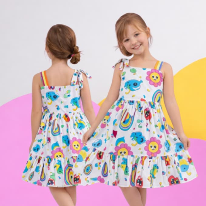 Vestido infantil menina Princesa festa e dia a dia rodado colorido Lançamento premium