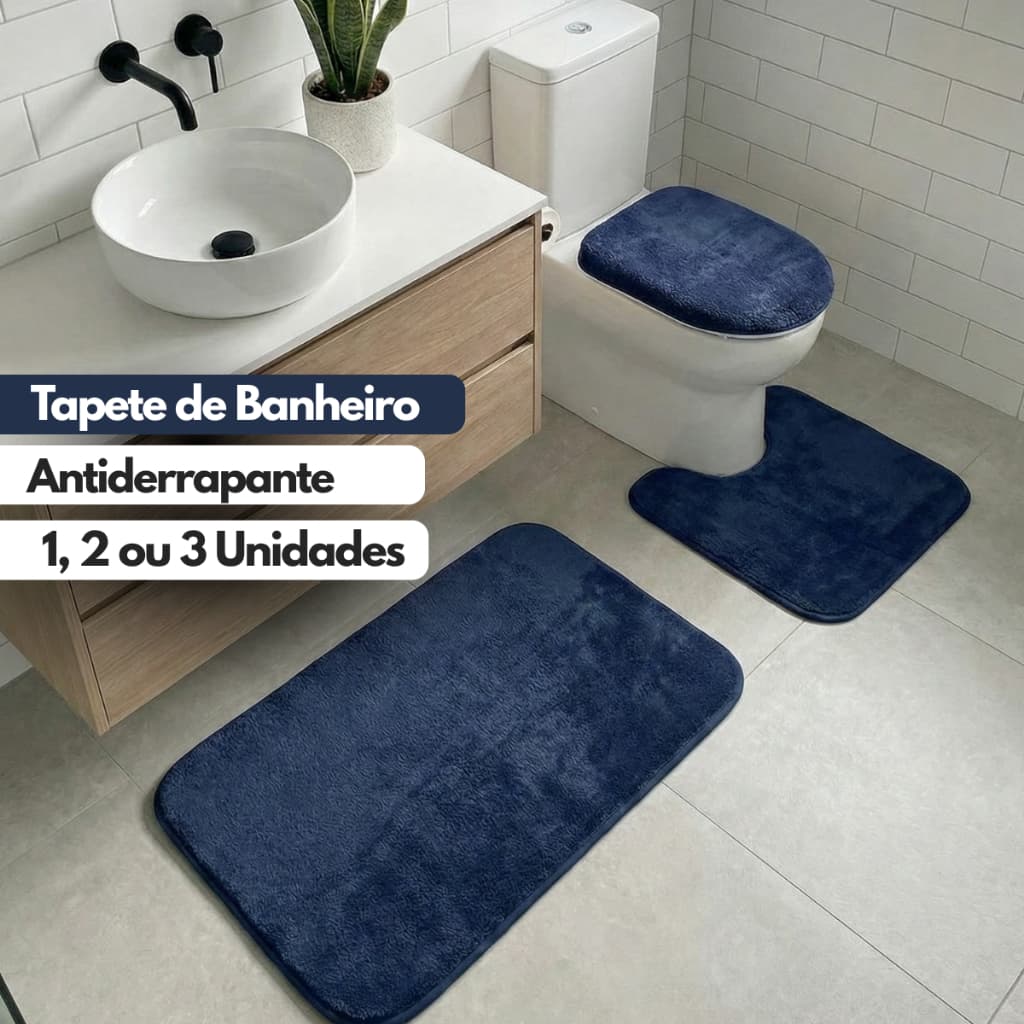 Tapete para Banheiro Antiderrapante Super Soft Escolha 1 2 ou 3 Peças Algodão e Pelúcia