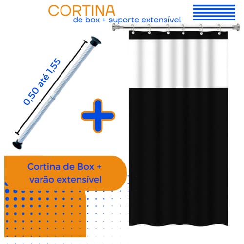 Cortina Box em PVC Para Banheiro Anti Mofo Com Ganchos Varias Cores + Suporte de cortina
