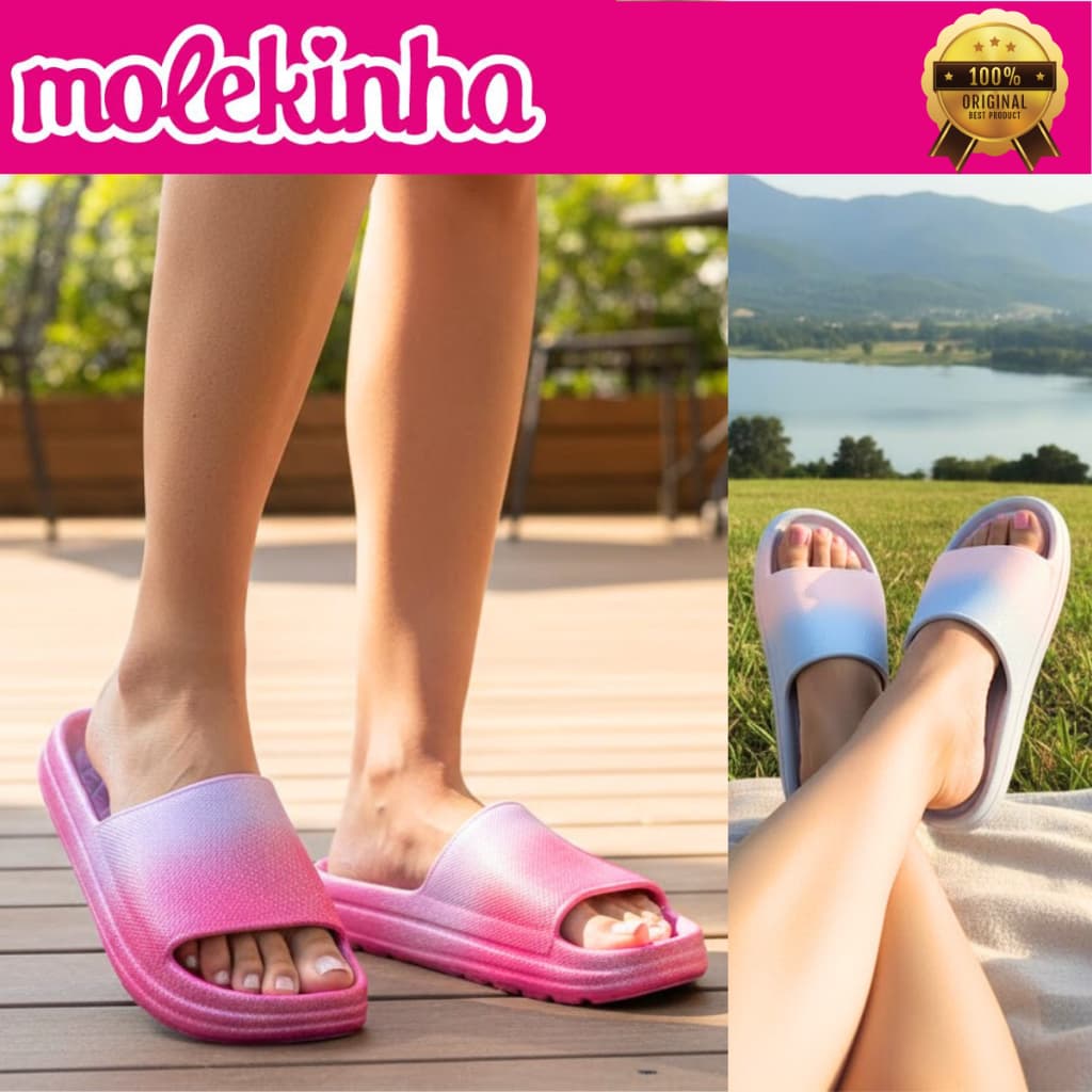 Chinelo Nuvem Molekinha Infantil Menina Glitter Confortável Papete Slide EVA Conforto Leve Original