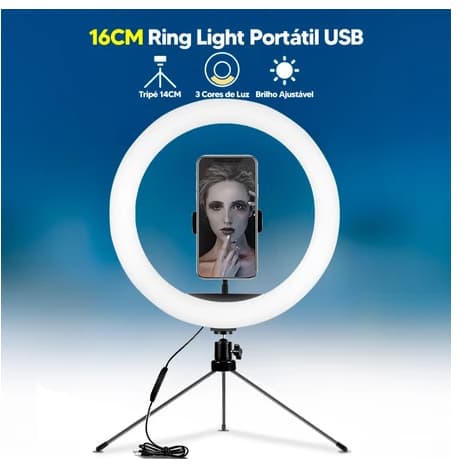 Ring linght Profissional Led de mesa Articulado Portátil com Suporte Articulado para Celular