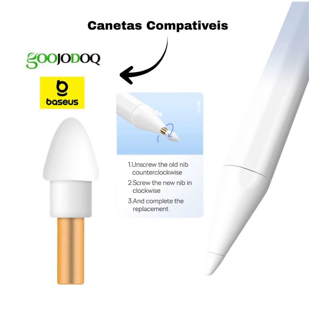 Kit 1/2/3 Ponta para Caneta Ipad Pontas Caneta Stylus Baseus Smooth Writing 2 Goojodoq 9a Geração