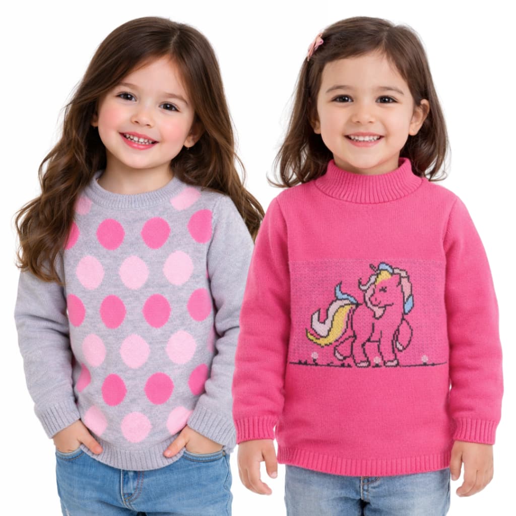 Kit com 2 Blusas de Lã Tricot Premium Infantil Para Menina (1 a 6 Anos)