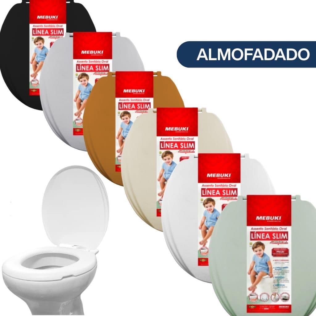 Assento Almofadado Oval Universal Mebuki Tampa para Vaso Sanitário Cores