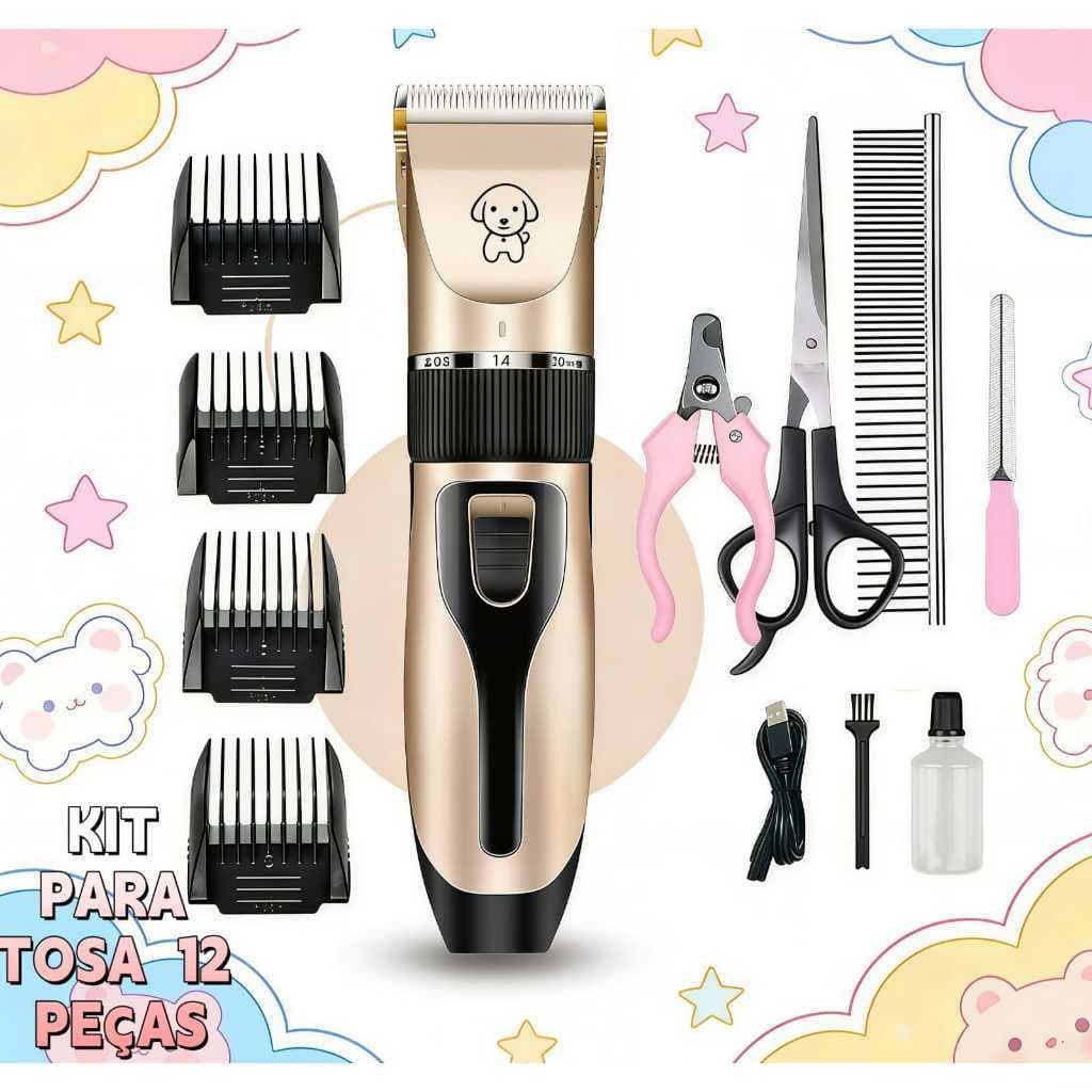 Kit Máquina Para Tosar Pet + Tesoura + Pente + Lixa Máquina Profissional Para Cachorro & Gato
