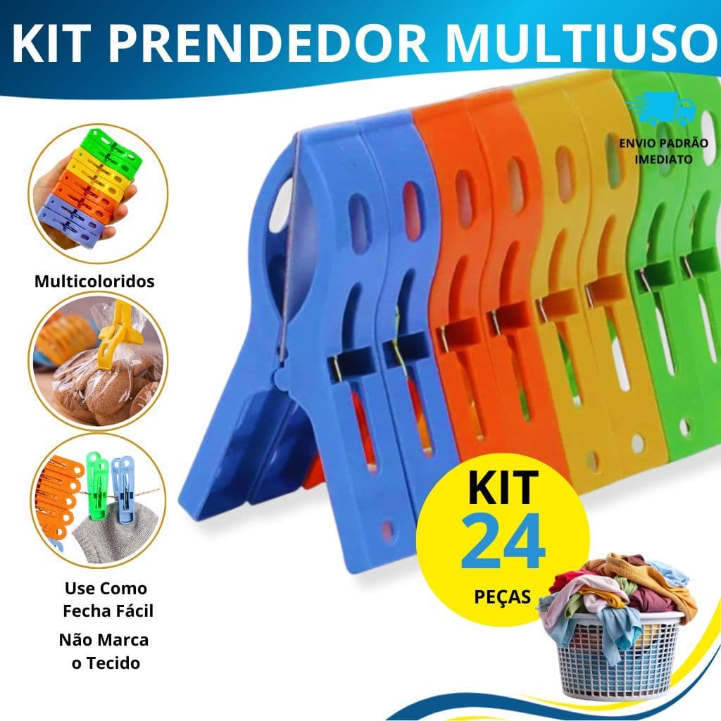 Kit Prendedor De Roupas Plástico Coloridos Multiuso Para Varal Fecho De Alimentos Com 24 a 96 peças