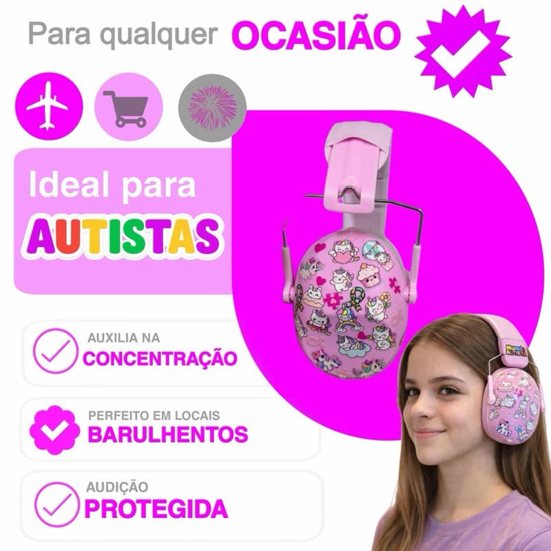Abafador Autismo 32 DB   Infantil Fone Protetor de Som Ouvido Auricular Ruido Super Confortavel Tdah Tea Autista