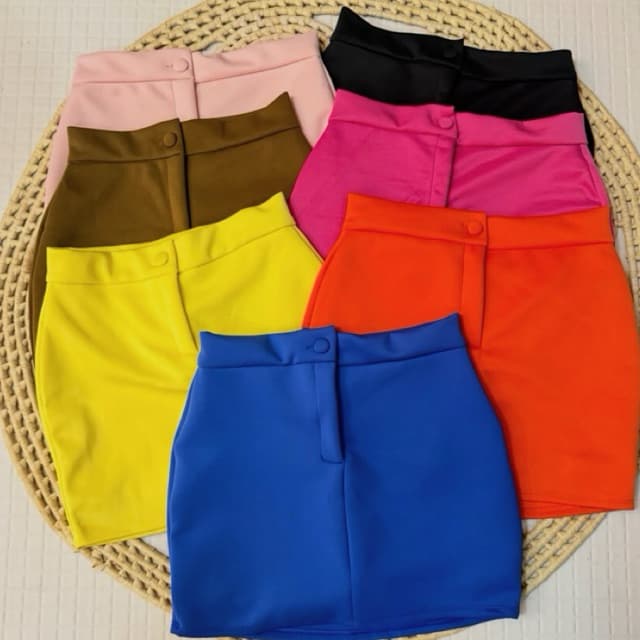 Short Saia Feminino Neoprene Botão Cintura Alta – Promoção, Tendência 2026, Elegante e Confortável