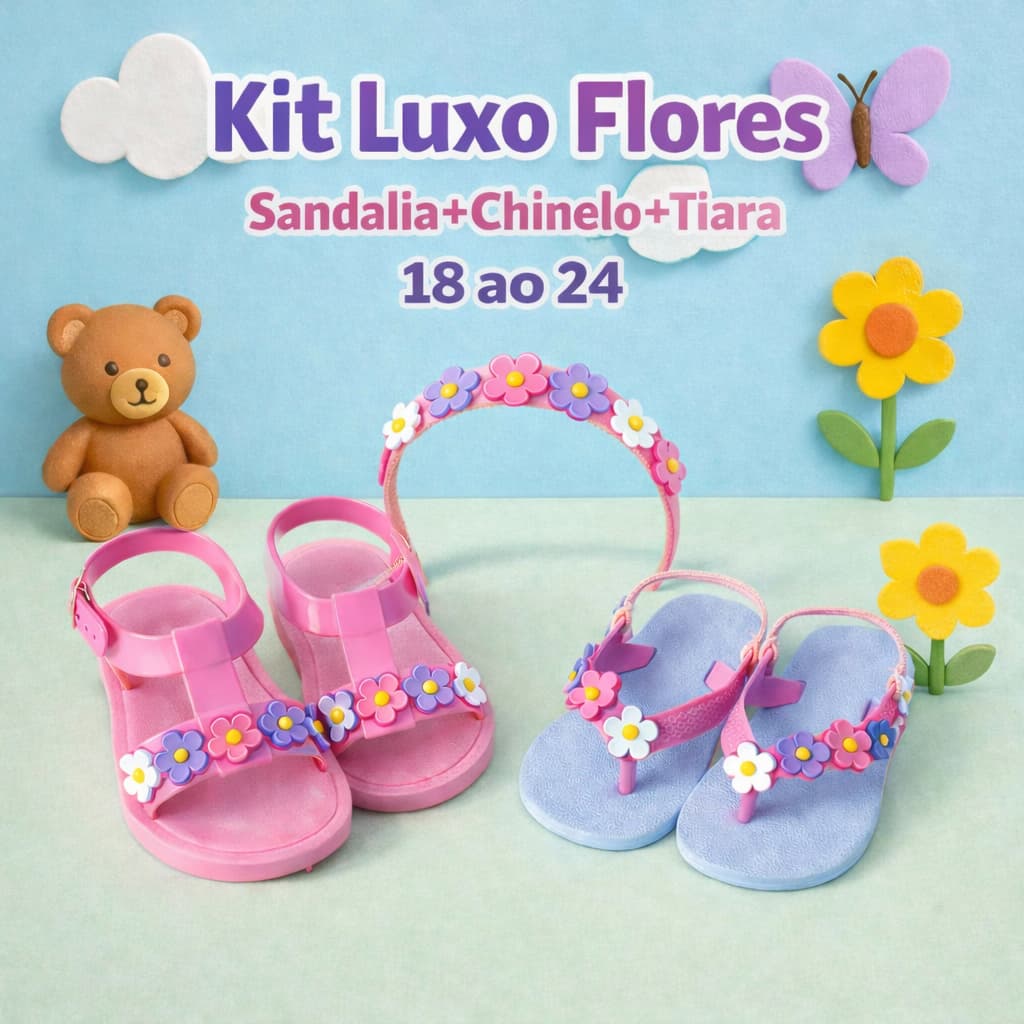 CHINELO BABY COM ELASTICO MENINA FLORES LUXO REF.15