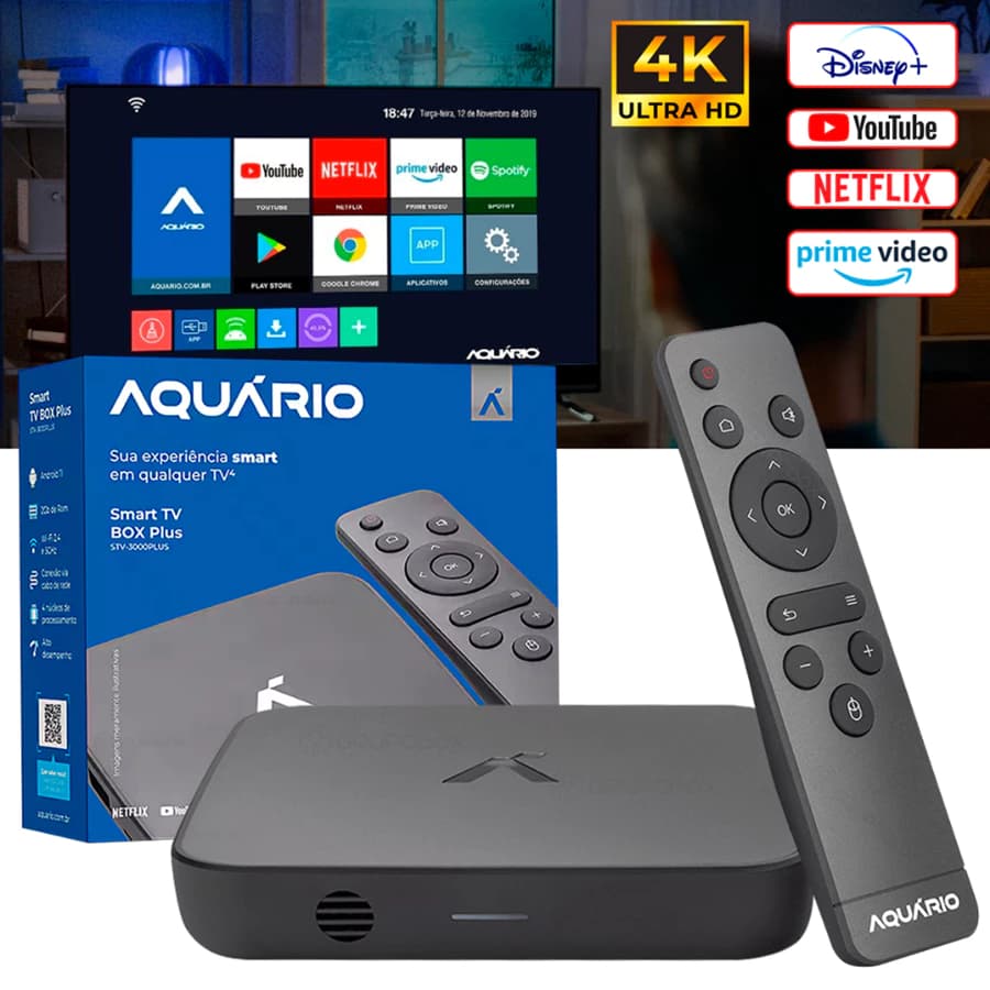 Smart Box TV Aquário STV-3000 Plus 4K Android 11 Wi-Fi HDMI ORIGINAL