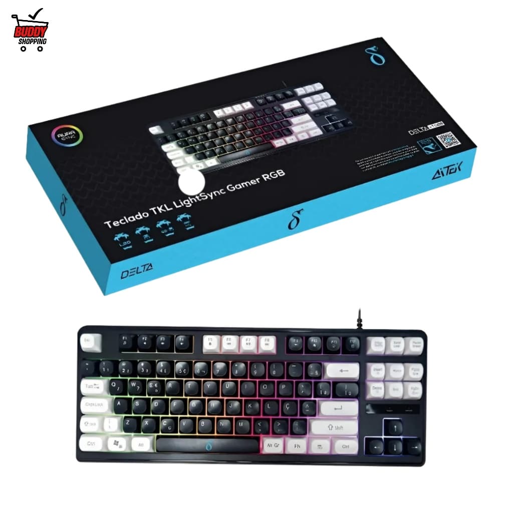 Teclado Gamer Semi Mecanico RGB Delta Gaming DELTA-VT088 87 Teclas TKL LED USB PC PS4 PS5 Xbox One