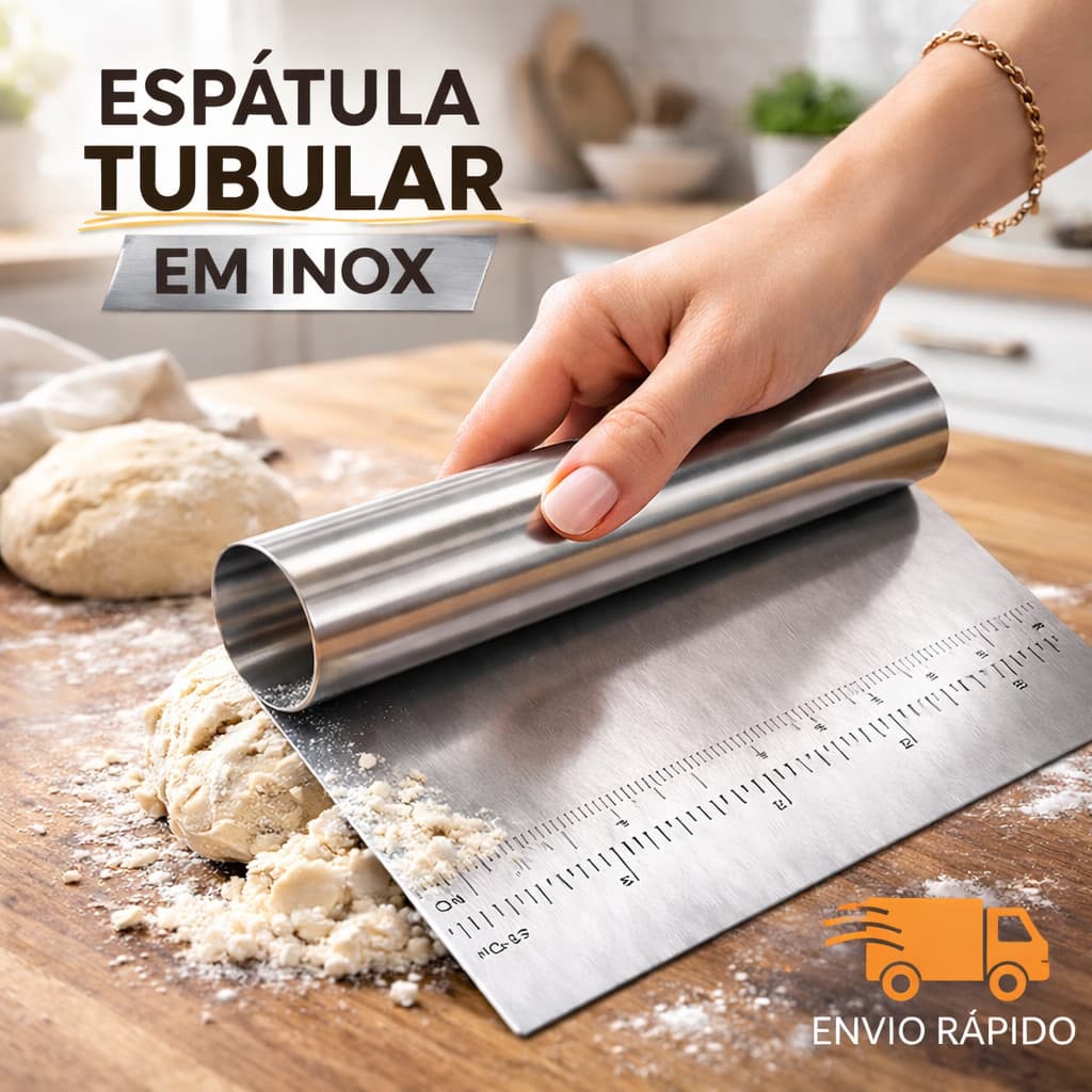 Espátula Tubular Inox Corta Massa Raspadora e Cortador Massas Bolo Cozinha Multiuso