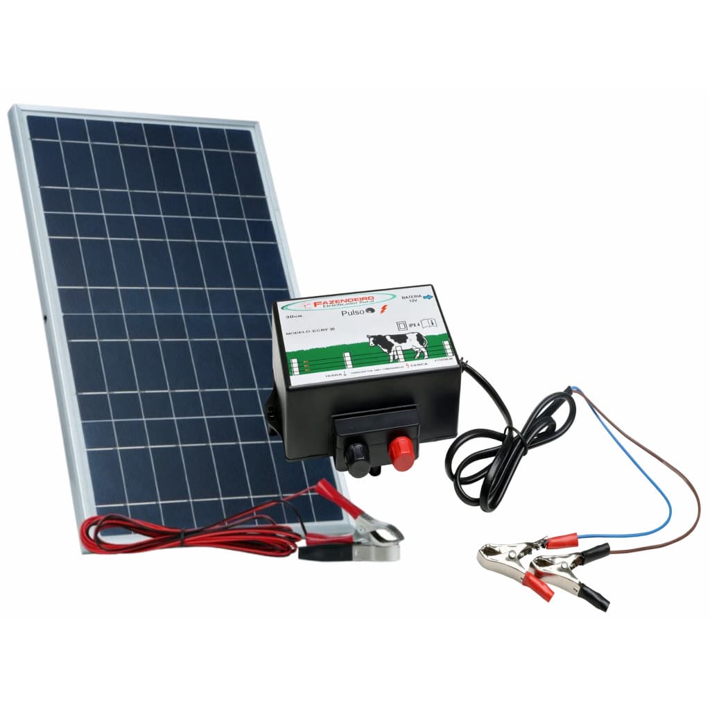 01 Eletrificador Fazendeiro 12V 30k + Painel solar 10W c/ cabeamento