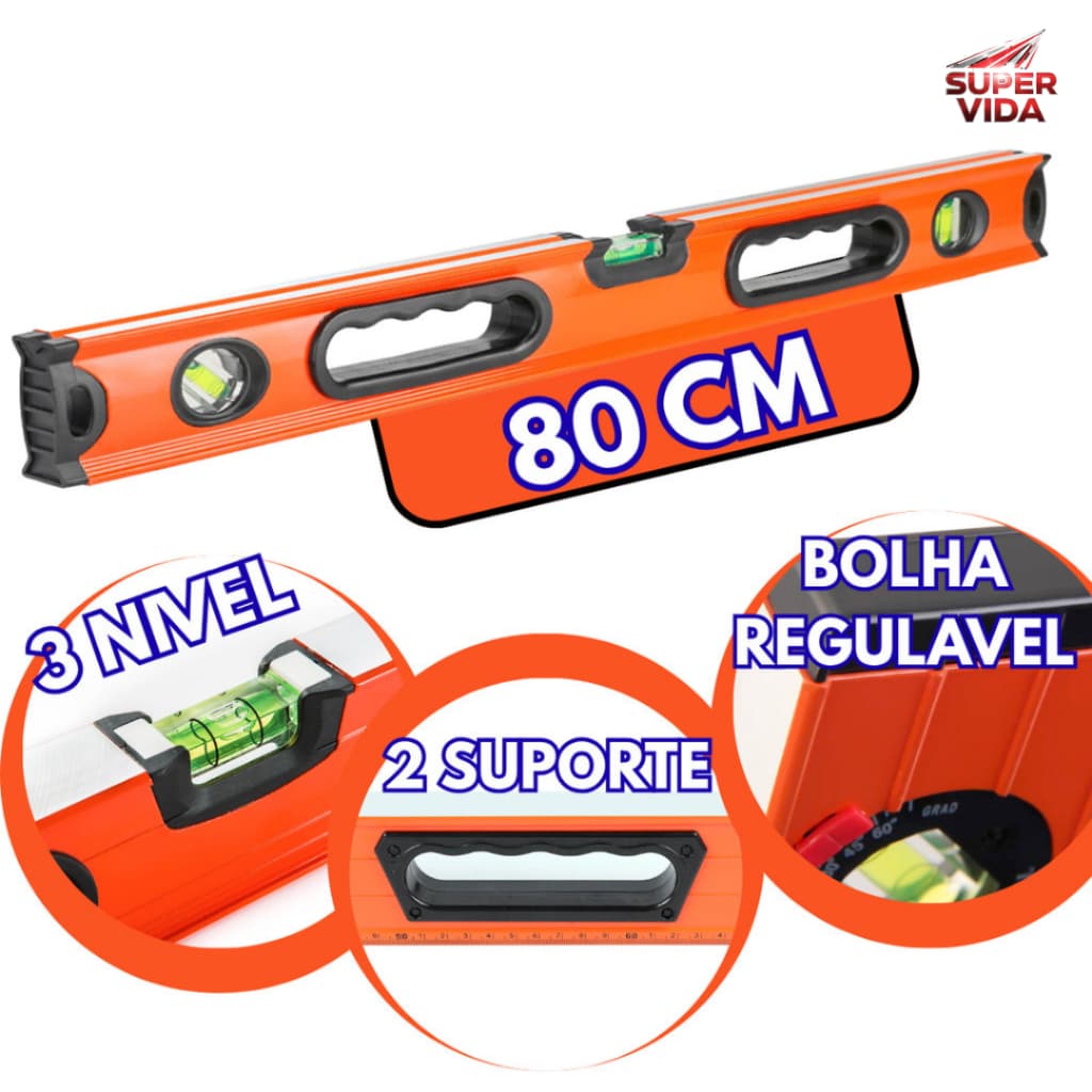 Nível Bolha Alumínio Prumo E Nível Com Imã 80cm 60cm E 19 Polegadas 3 Bolhas