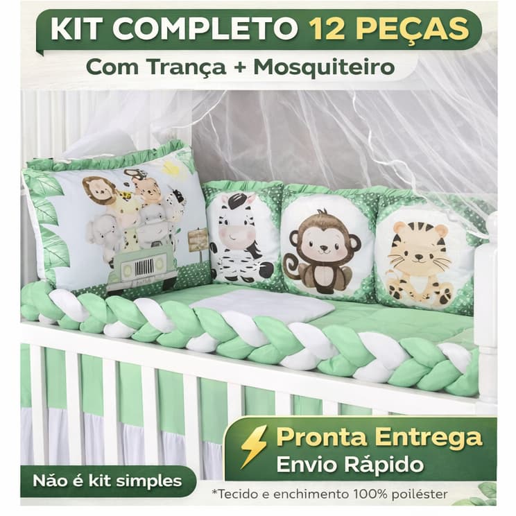 Kit Berço 12 Peças Verde Menta Safari Americano Bebê