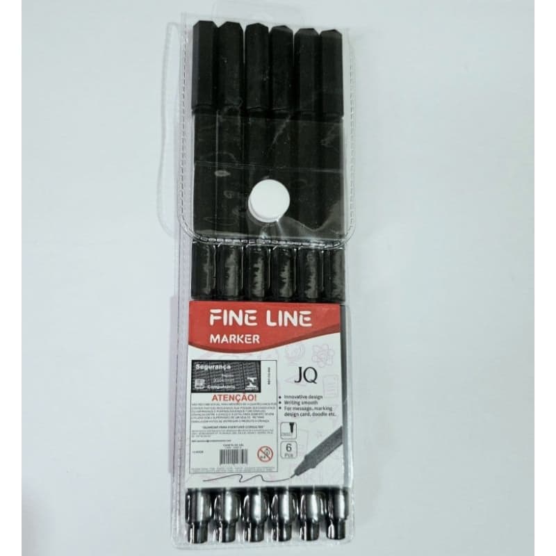 Caneta Preta Fine Line Ponta Fina 0.4mm 06 unidades