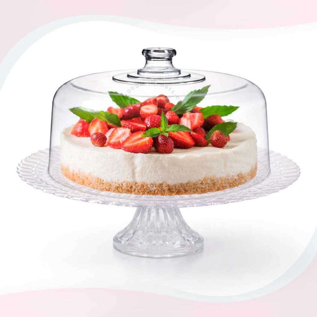 Boleira de Vidro Pé Tampa Acrílica Diamond Viena Premium Suporte para Bolo Tortas Sobremesas Prato