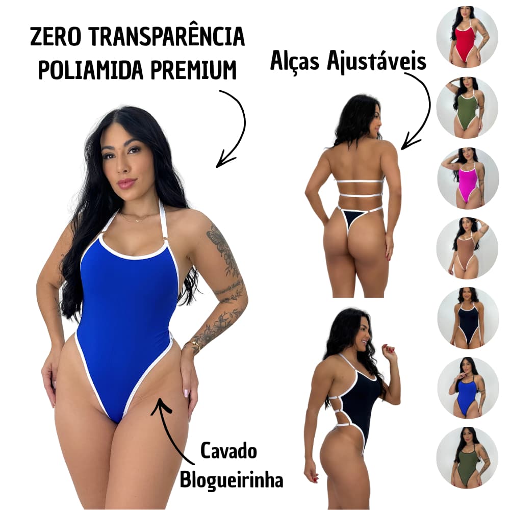 Maiô Mel Maia Cavado Body Blogueira Zero Transparência Alças de Regulagem com Forro Duplo Reforçado