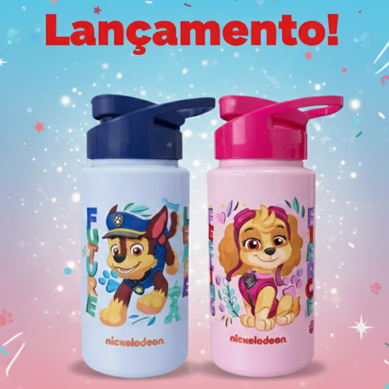 Squeeze Garrafinha de Água Patrulha Canina Chase Skye Plástico 500ml Lancheira Garrafa BPA FREE
