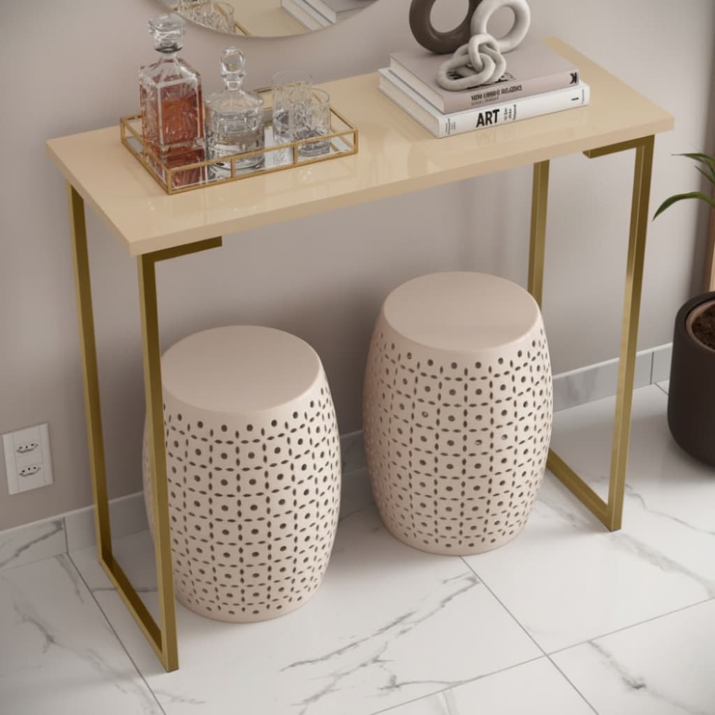 Aparador de Sala Industrial Mesa Lateral MDF Para Decoração Pé Metálico