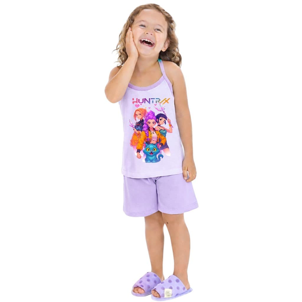 Pijama de alcinha infantil/blusa+short/ modelo calor feminino